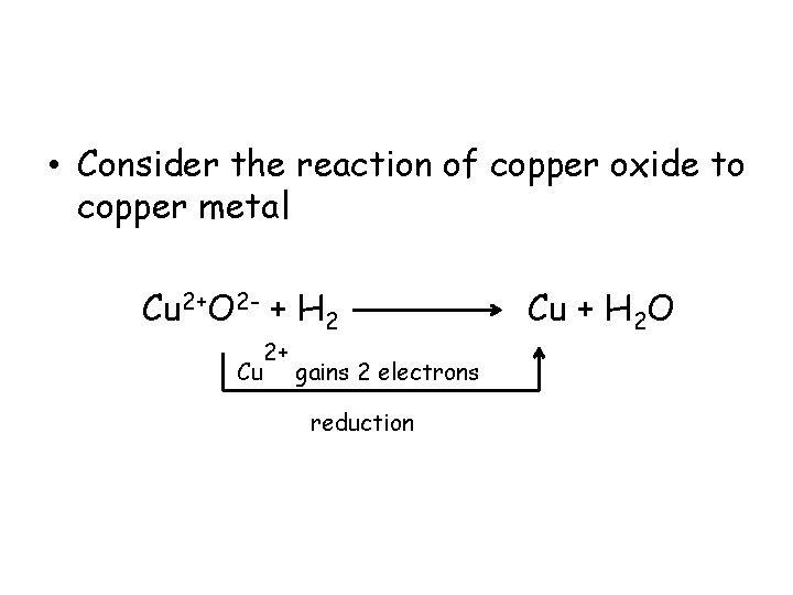• Consider the reaction of copper oxide to copper metal Cu 2+O 2 • Consider the reaction of copper oxide to copper metal Cu 2+O 2