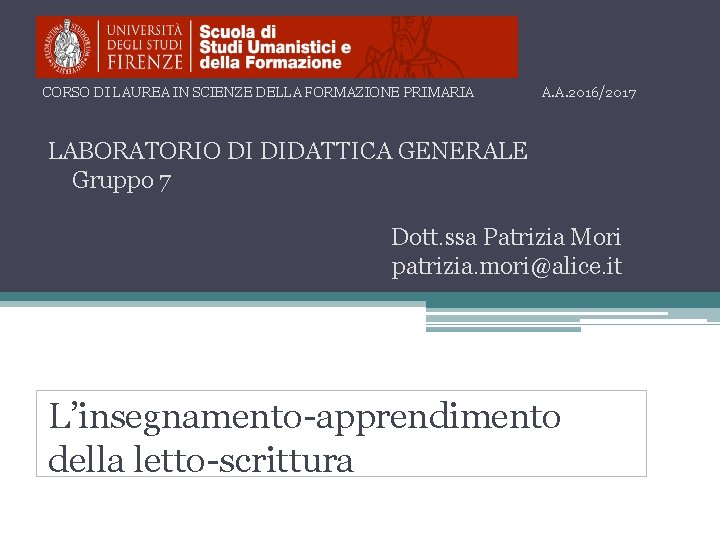 CORSO DI LAUREA IN SCIENZE DELLA FORMAZIONE PRIMARIA