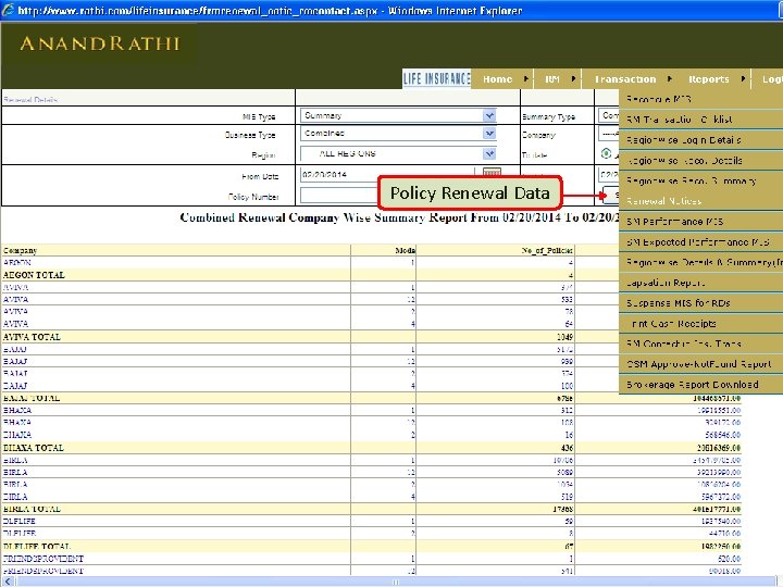 Policy Renewal Data Policy Renewal Data