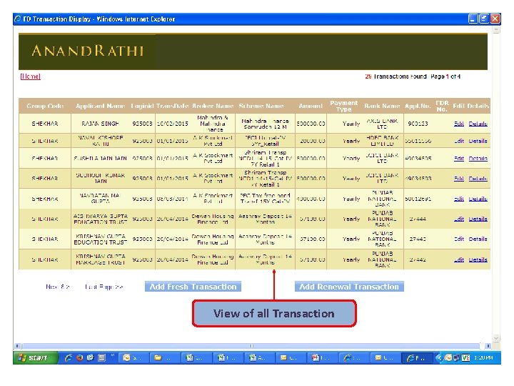 View of all Transaction View of all Transaction