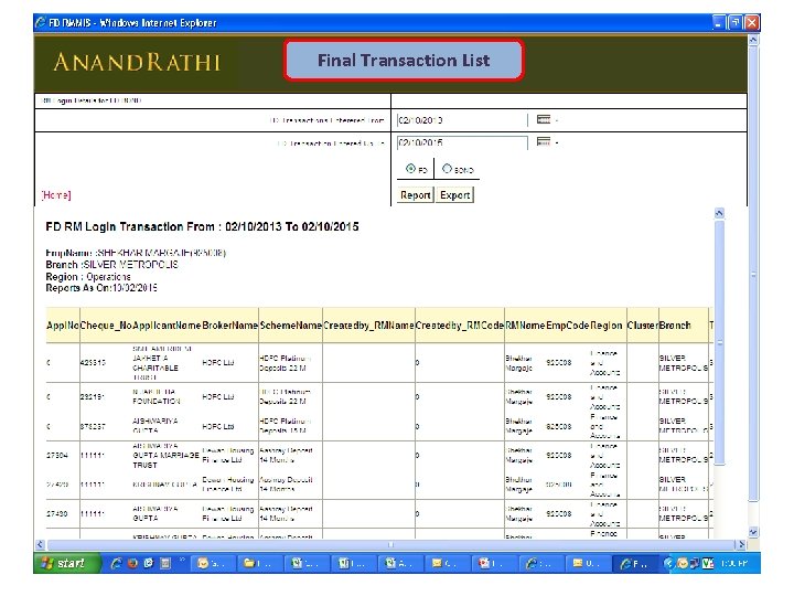 Final Transaction List Final Transaction List