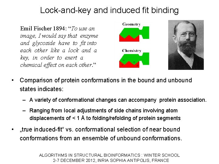 Lock-and-key and induced fit binding Emil Fischer 1894: “To use an image, I would