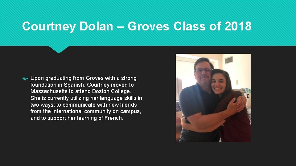 Courtney Dolan – Groves Class of 2018 Upon graduating from Groves with a strong
