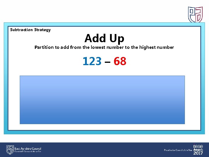 Subtraction Strategy Add Up Partition to add from the lowest number to the highest