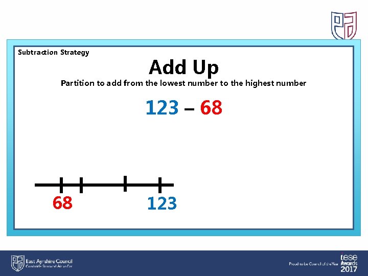 Subtraction Strategy Add Up Partition to add from the lowest number to the highest