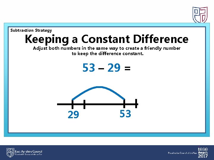 Subtraction Strategy Keeping a Constant Difference Adjust both numbers in the same way to