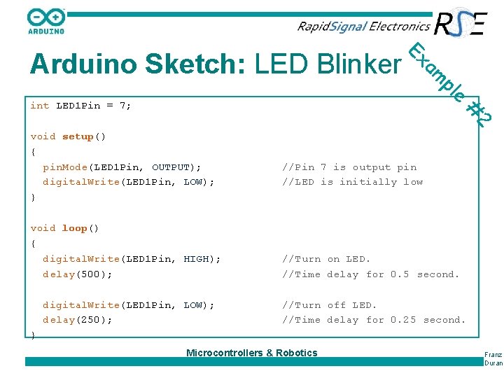 Ex Arduino Sketch: LED Blinker e pl am 2 # int LED 1 Pin