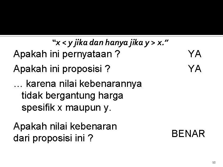 Permainan “x < y jika dan hanya jika y > x. ” Apakah ini