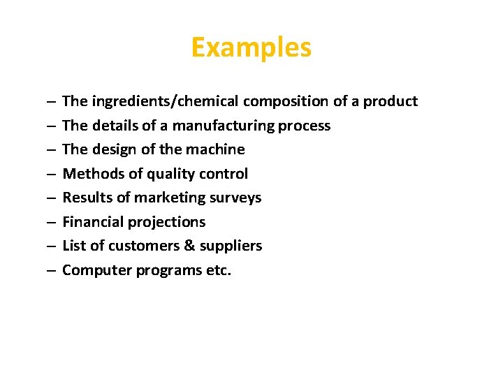 Examples – – – – The ingredients/chemical composition of a product The details of Examples – – – – The ingredients/chemical composition of a product The details of