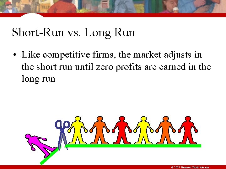 Short-Run vs. Long Run • Like competitive firms, the market adjusts in the short