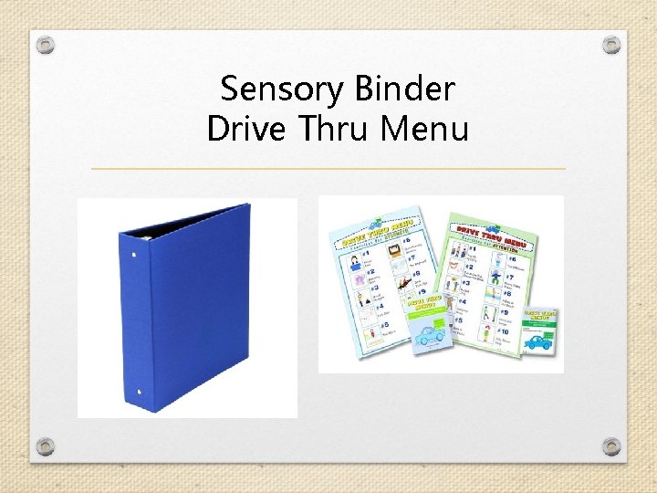 Sensory Binder Drive Thru Menu 