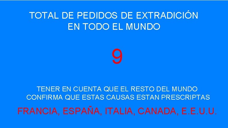 TOTAL DE PEDIDOS DE EXTRADICIÓN EN TODO EL MUNDO 9 TENER EN CUENTA QUE