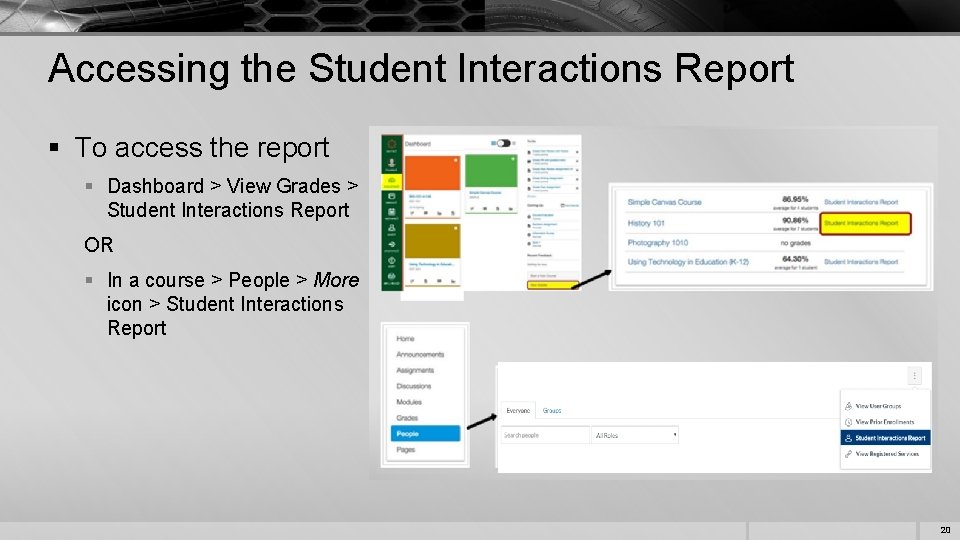 Accessing the Student Interactions Report § To access the report § Dashboard > View