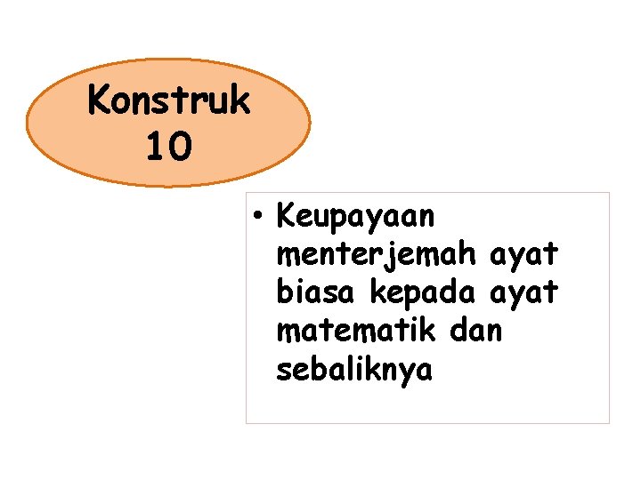Konstruk 10 • Keupayaan menterjemah ayat biasa kepada ayat matematik dan sebaliknya Konstruk 10 • Keupayaan menterjemah ayat biasa kepada ayat matematik dan sebaliknya