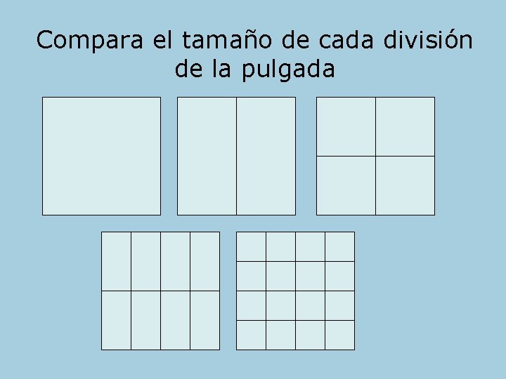 Compara el tamaño de cada división de la pulgada 