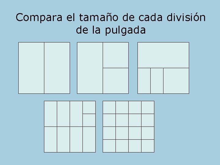 Compara el tamaño de cada división de la pulgada 