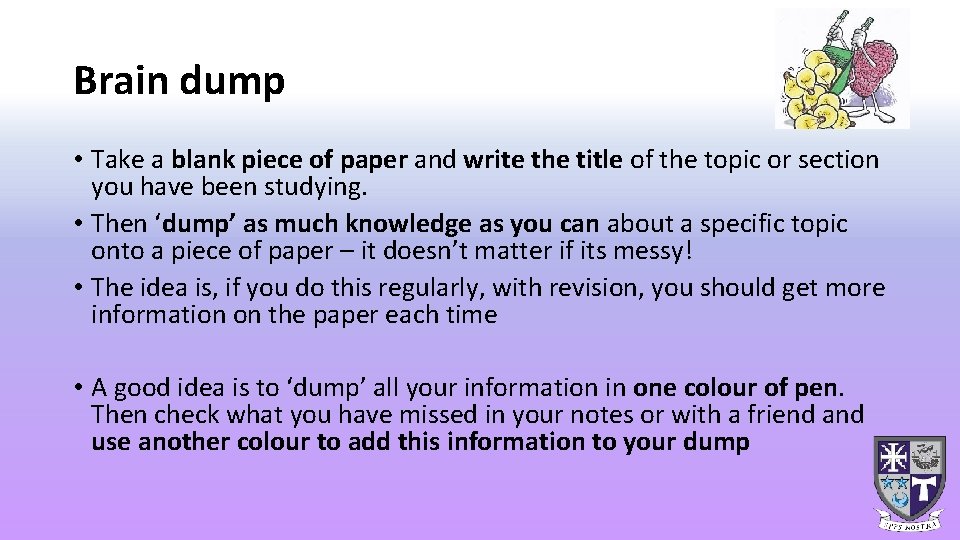 Brain dump • Take a blank piece of paper and write the title of