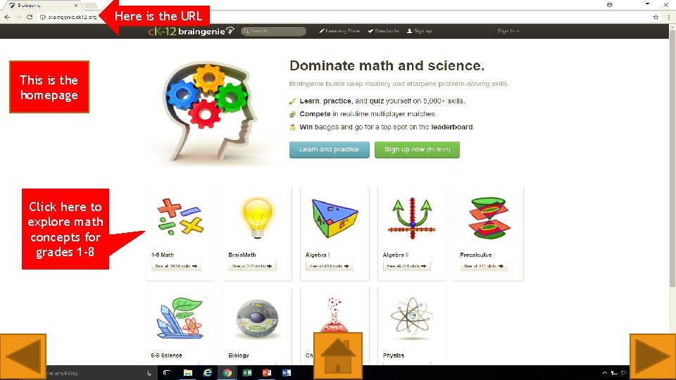Here is the URL This is the homepage Click here to explore math concepts