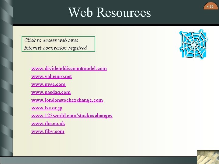 Web Resources Click to access web sites Internet connection required www. dividenddiscountmodel. com www.