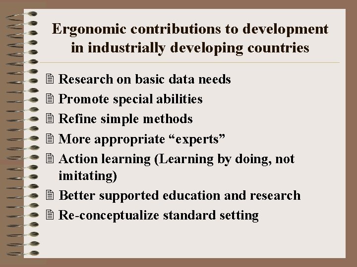 Ergonomic contributions to development in industrially developing countries 2 Research on basic data needs