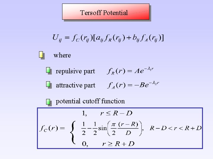 Tersoff Potential where repulsive part attractive part potential cutoff function 