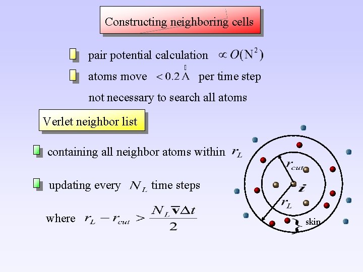 Constructing neighboring cells pair potential calculation atoms move per time step not necessary to