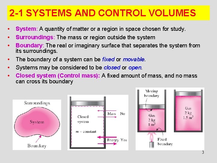 2 -1 SYSTEMS AND CONTROL VOLUMES • • • System: A quantity of matter