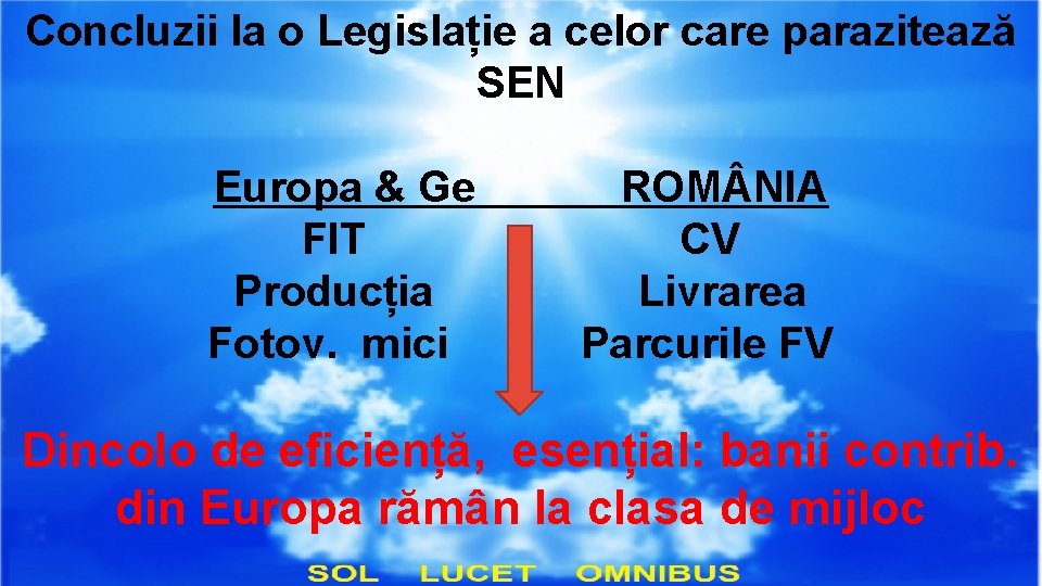 Concluzii la o Legislație a celor care parazitează SEN Europa & Ge FIT Producția