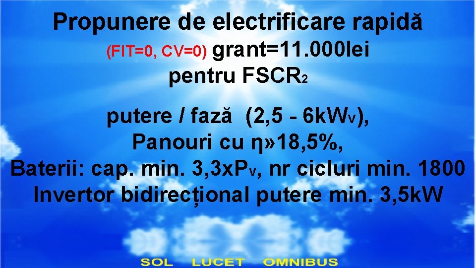 Propunere de electrificare rapidă (FIT=0, CV=0) grant=11. 000 lei pentru FSCR 2 putere /