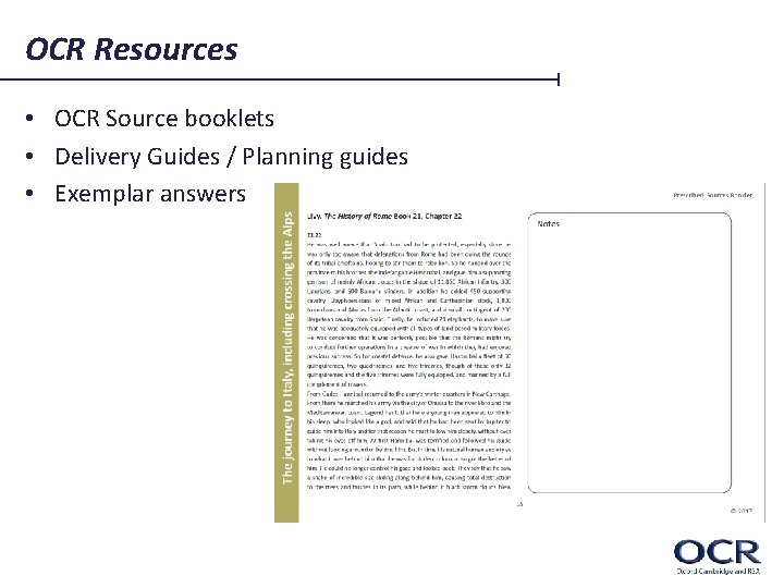 OCR Resources • OCR Source booklets • Delivery Guides / Planning guides • Exemplar