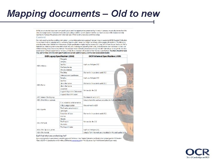 Mapping documents – Old to new 