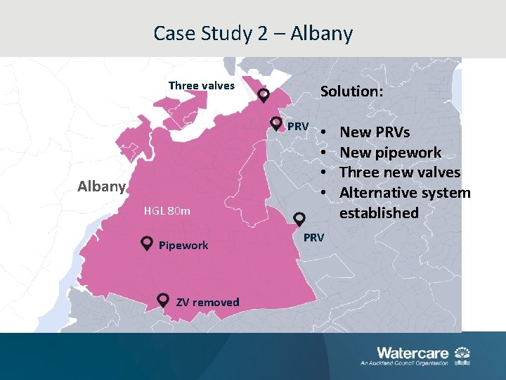 Case Study 2 – Albany Three valves Solution: PRV Albany • • HGL 80