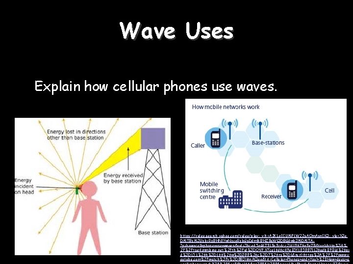 Wave Uses Explain how cellular phones use waves. https: //video. search. yahoo. com/video/play; _ylt=A