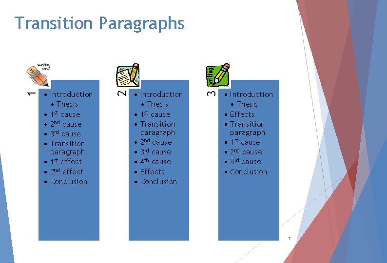 • Introduction • Thesis • 1 st cause • Transition paragraph • 2 • Introduction • Thesis • 1 st cause • Transition paragraph • 2
