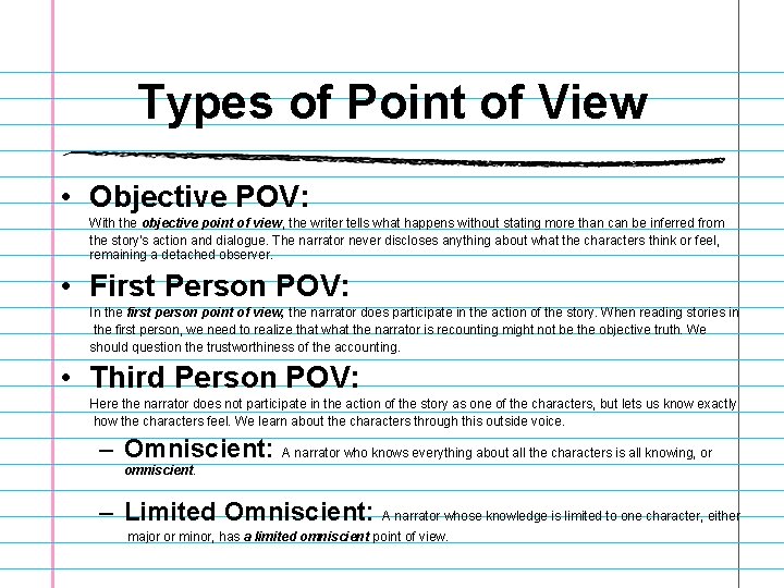 Types of Point of View • Objective POV: With the objective point of view, Types of Point of View • Objective POV: With the objective point of view,