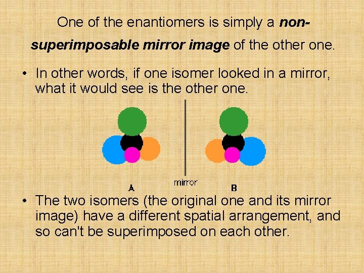 One of the enantiomers is simply a nonsuperimposable mirror image of the other one.