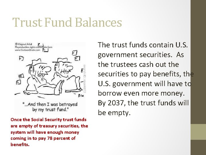 Trust Fund Balances Once the Social Security trust funds are empty of treasury securities,