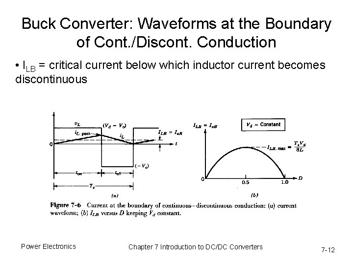 Buck Converter: Waveforms at the Boundary of Cont. /Discont. Conduction • ILB = critical