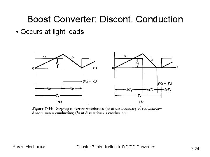 Boost Converter: Discont. Conduction • Occurs at light loads Power Electronics Chapter 7 Introduction