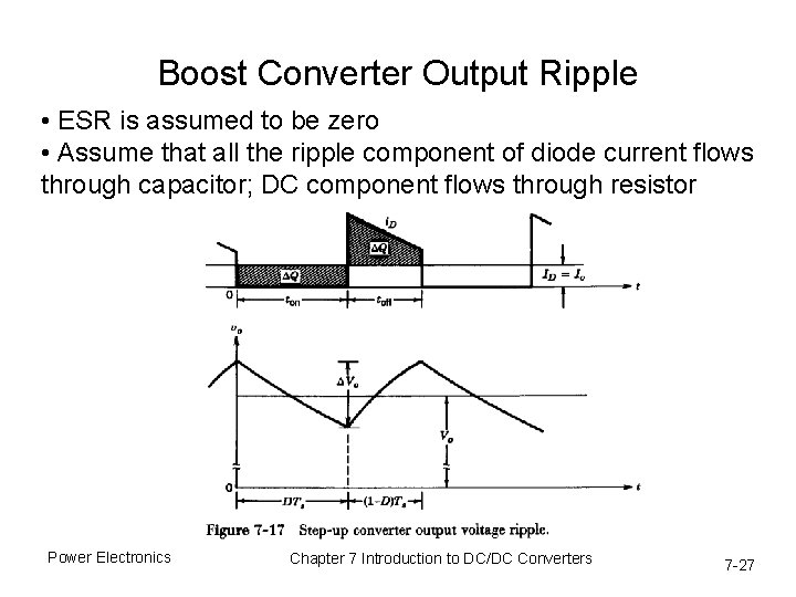 Boost Converter Output Ripple • ESR is assumed to be zero • Assume that