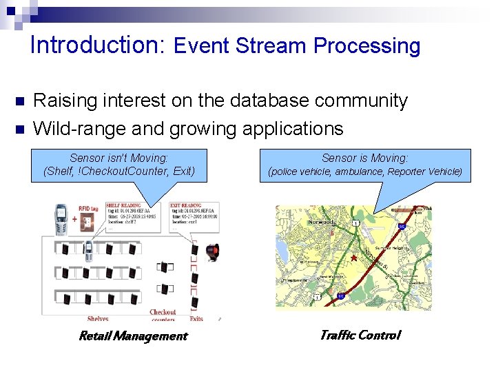 Introduction: Event Stream Processing n n Raising interest on the database community Wild-range and