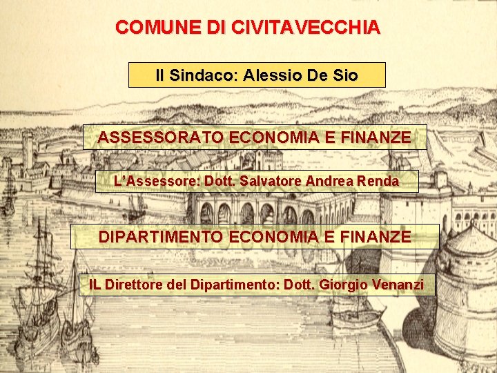 COMUNE DI CIVITAVECCHIA Il Sindaco: Alessio De Sio ASSESSORATO ECONOMIA E FINANZE L’Assessore: Dott.