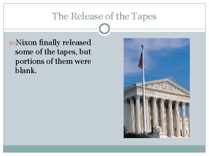 The Release of the Tapes Nixon finally released some of the tapes, but portions