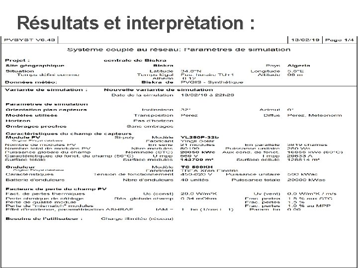 Résultats et interprètation : 