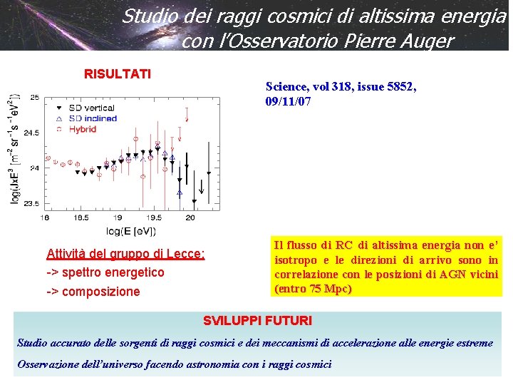 Studio dei raggi cosmici di altissima energia con l’Osservatorio Pierre Auger RISULTATI Science, vol