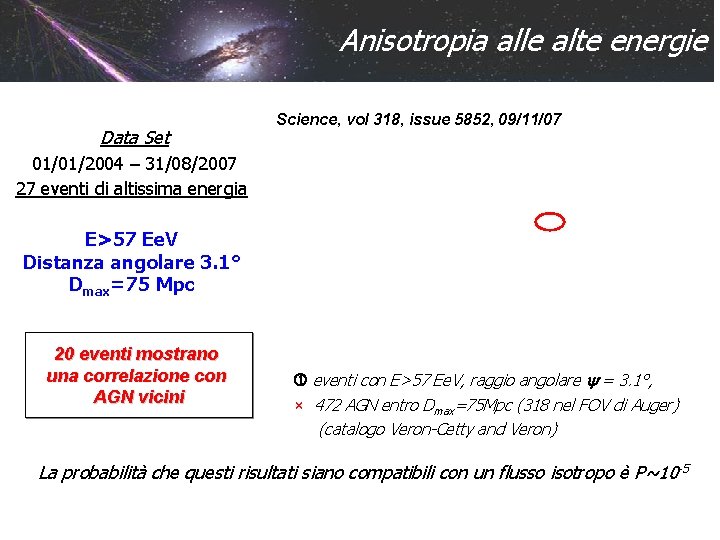 Anisotropia alle alte energie Data Set Science, vol 318, issue 5852, 09/11/07 01/01/2004 –