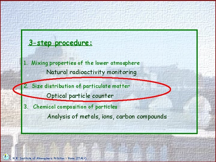 3 -step procedure: 1. Mixing properties of the lower atmosphere Natural radioactivity monitoring 2.