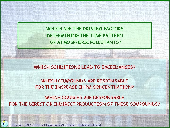 WHICH ARE THE DRIVING FACTORS DETERMINING THE TIME PATTERN OF ATMOSPHERIC POLLUTANTS? WHICH CONDITIONS