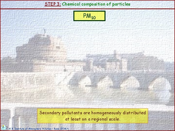 STEP 3: Chemical composition of particles PM 10 Secondary pollutants are homogeneously distributed at