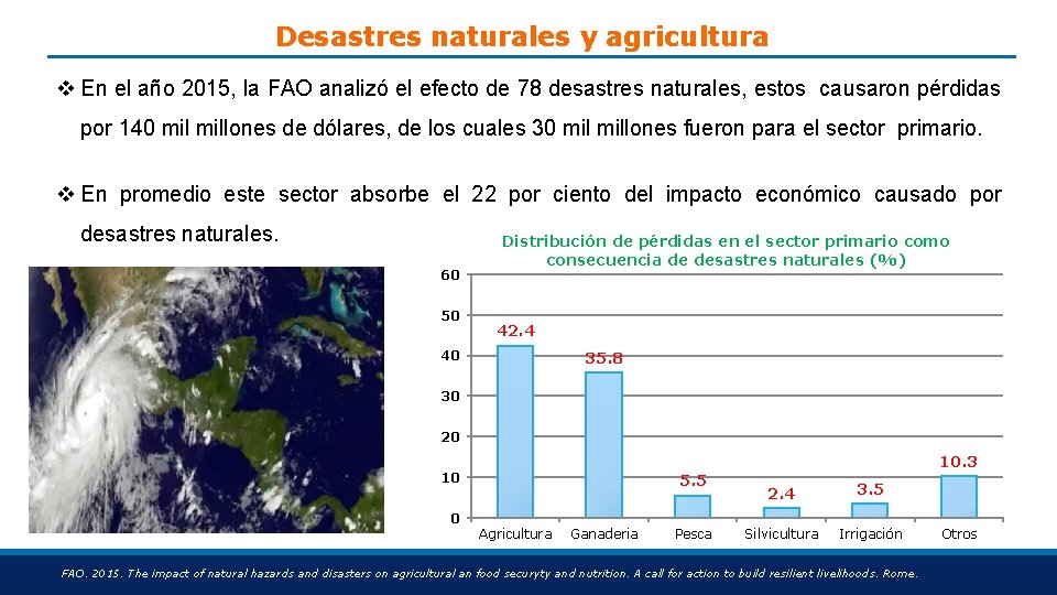 Desastres naturales y agricultura v En el año 2015, la FAO analizó el efecto